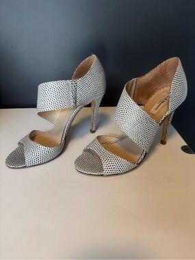 LK Bennett Italy Snake Print Leather Open Toe Stiletto Heels EU 39